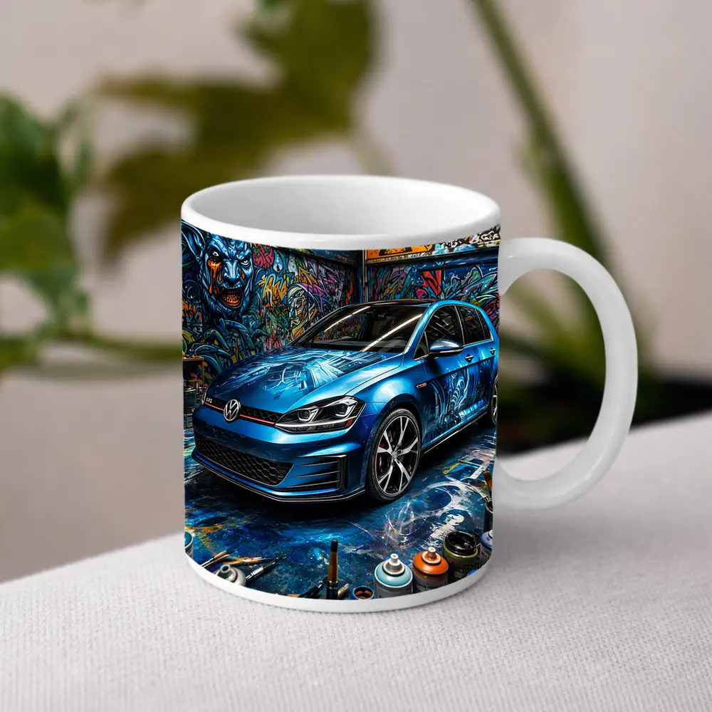 Volkswagen Golf GTI Blue Graffiti Garage – Mugs