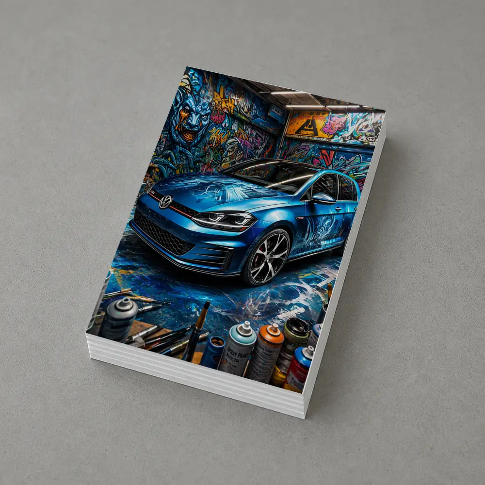 Volkswagen Golf GTI Blue Graffiti Garage – Postcards