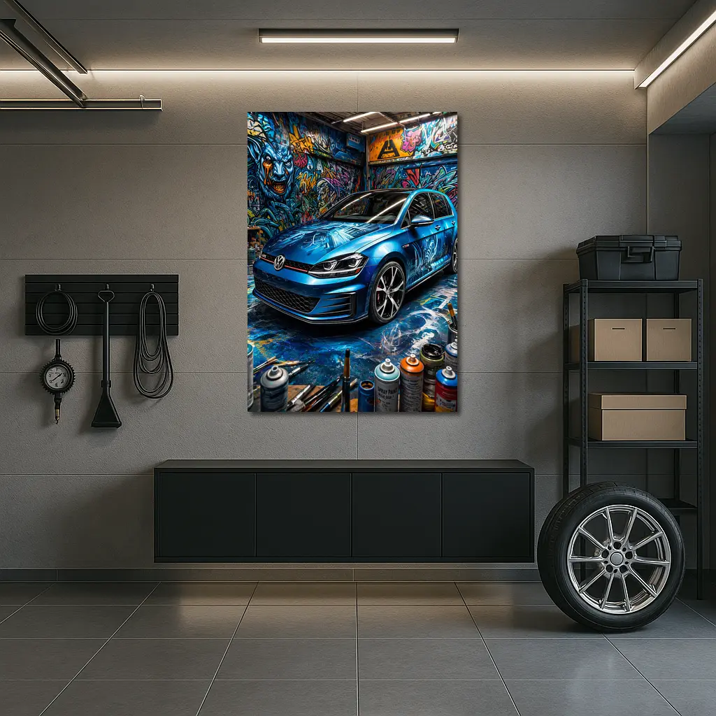 Volkswagen Golf GTI Blue Graffiti Garage – Wall Art