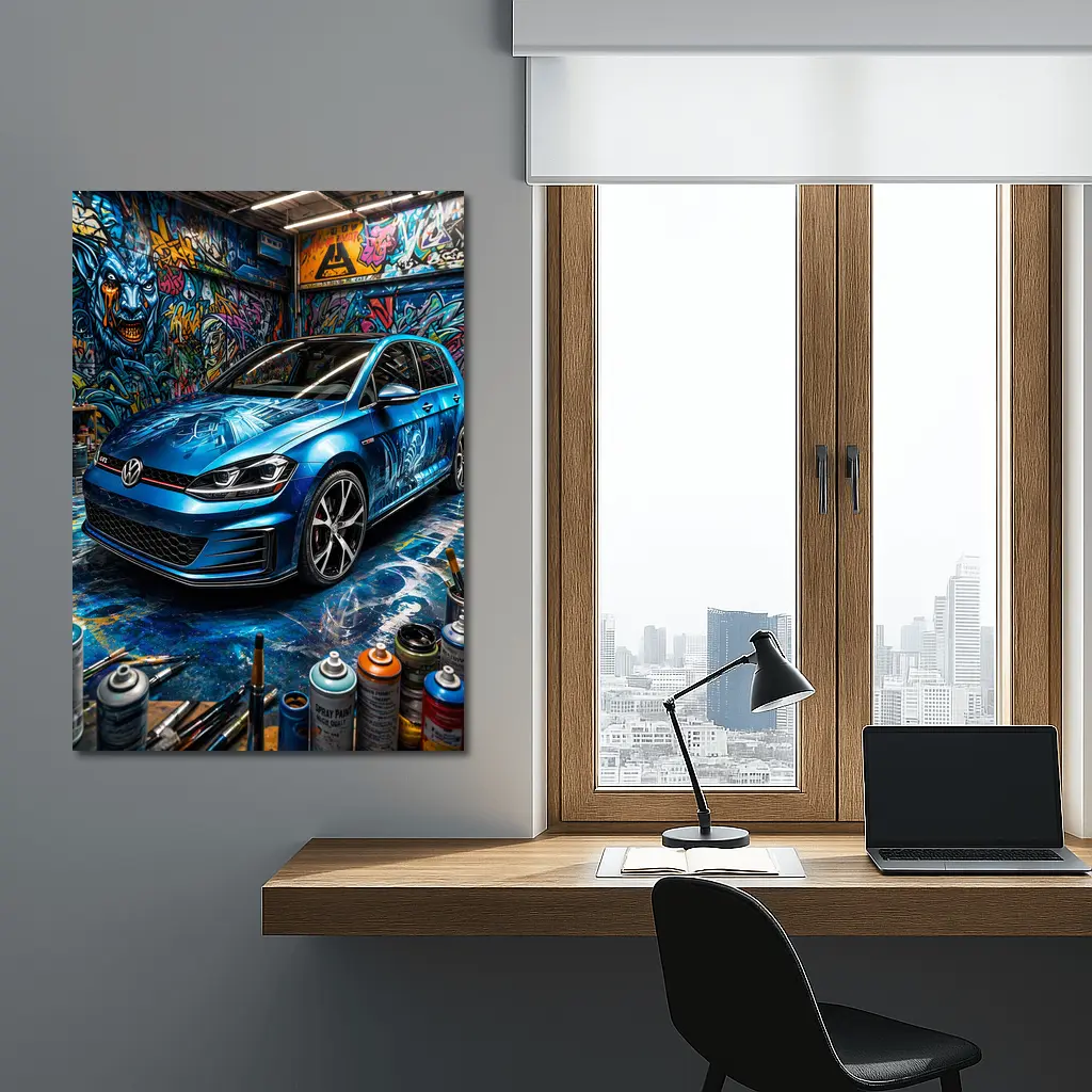 Volkswagen Golf GTI Blue Graffiti Garage – Wall Art