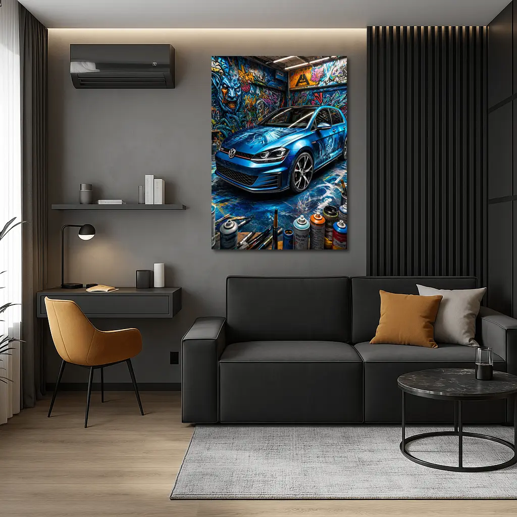 Volkswagen Golf GTI Blue Graffiti Garage – Wall Art