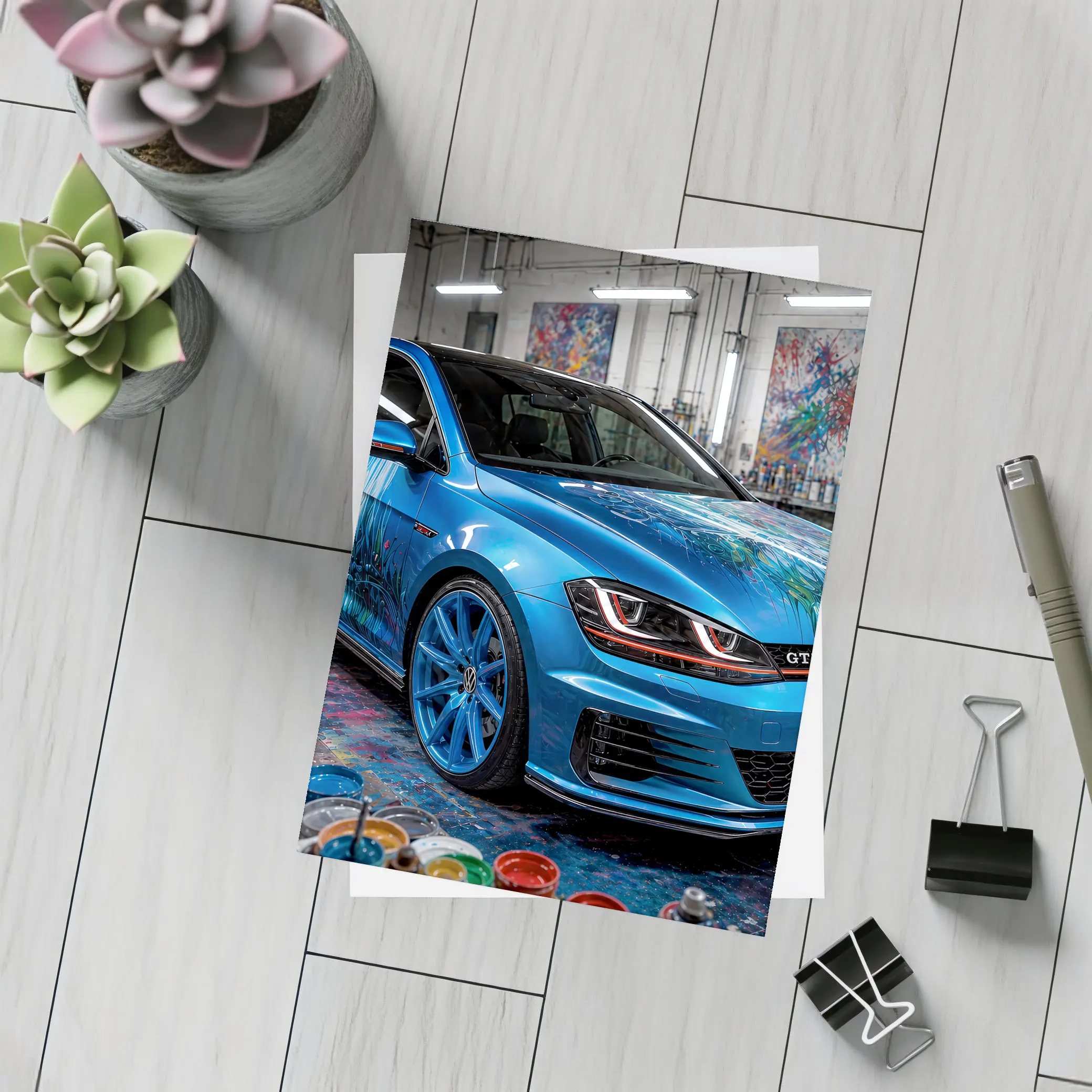 Volkswagen Golf GTI Blue Art Studio – Postcards