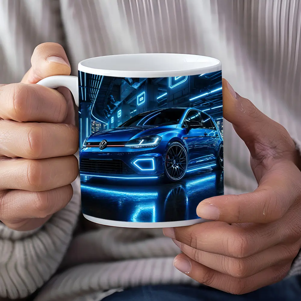 Volkswagen Golf R Blue Neon Garage – Mugs