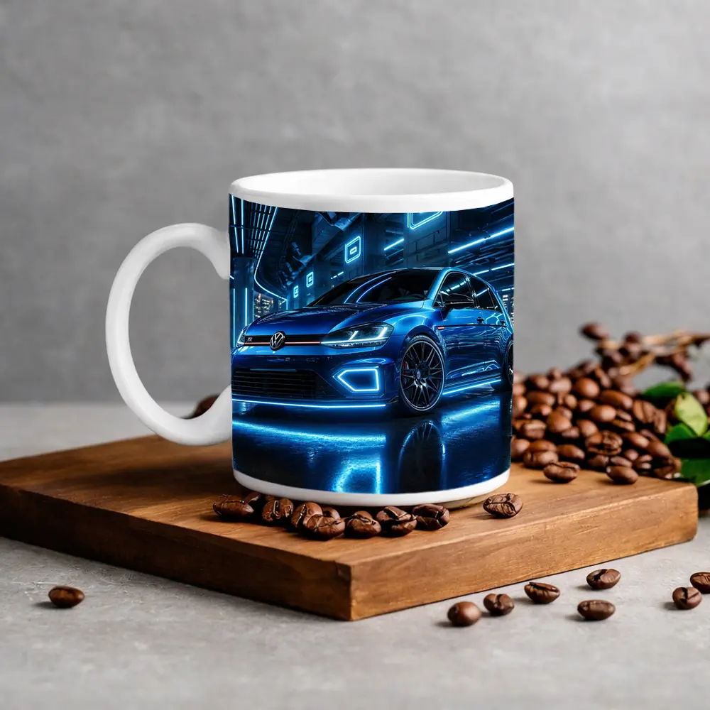 Volkswagen Golf R Blue Neon Garage – Mugs