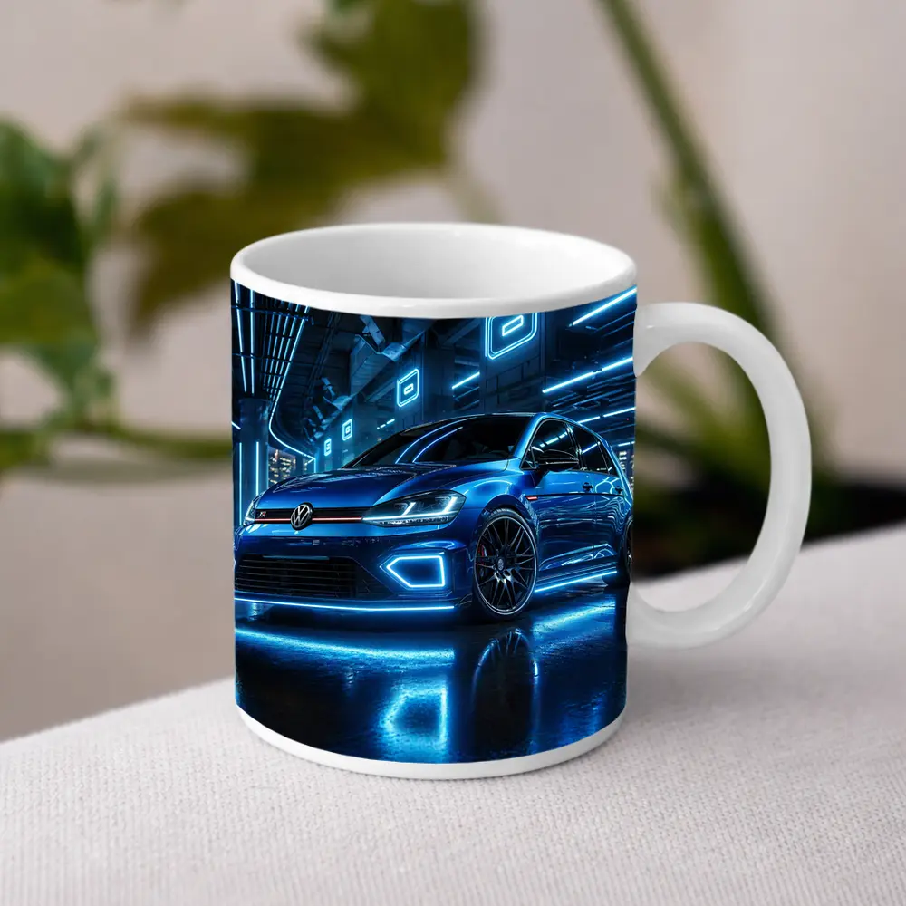 Volkswagen Golf R Blue Neon Garage – Mugs