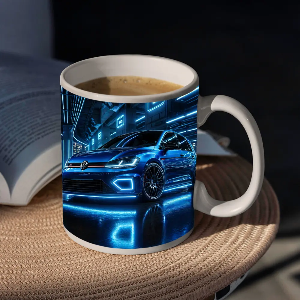 Volkswagen Golf R Blue Neon Garage – Mugs