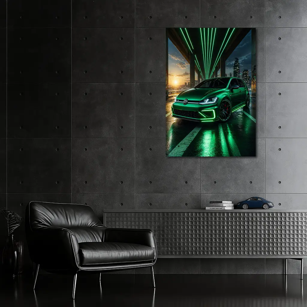 Volkswagen Golf R Green Neon Night City – Wall Art