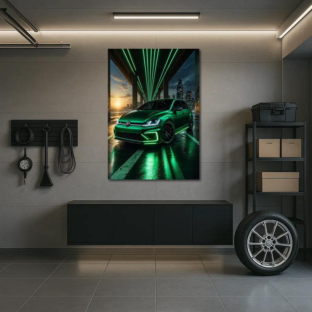 Volkswagen Golf R Green Neon Night City – Wall Art