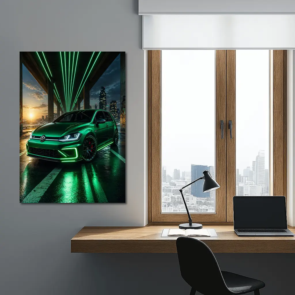 Volkswagen Golf R Green Neon Night City – Wall Art