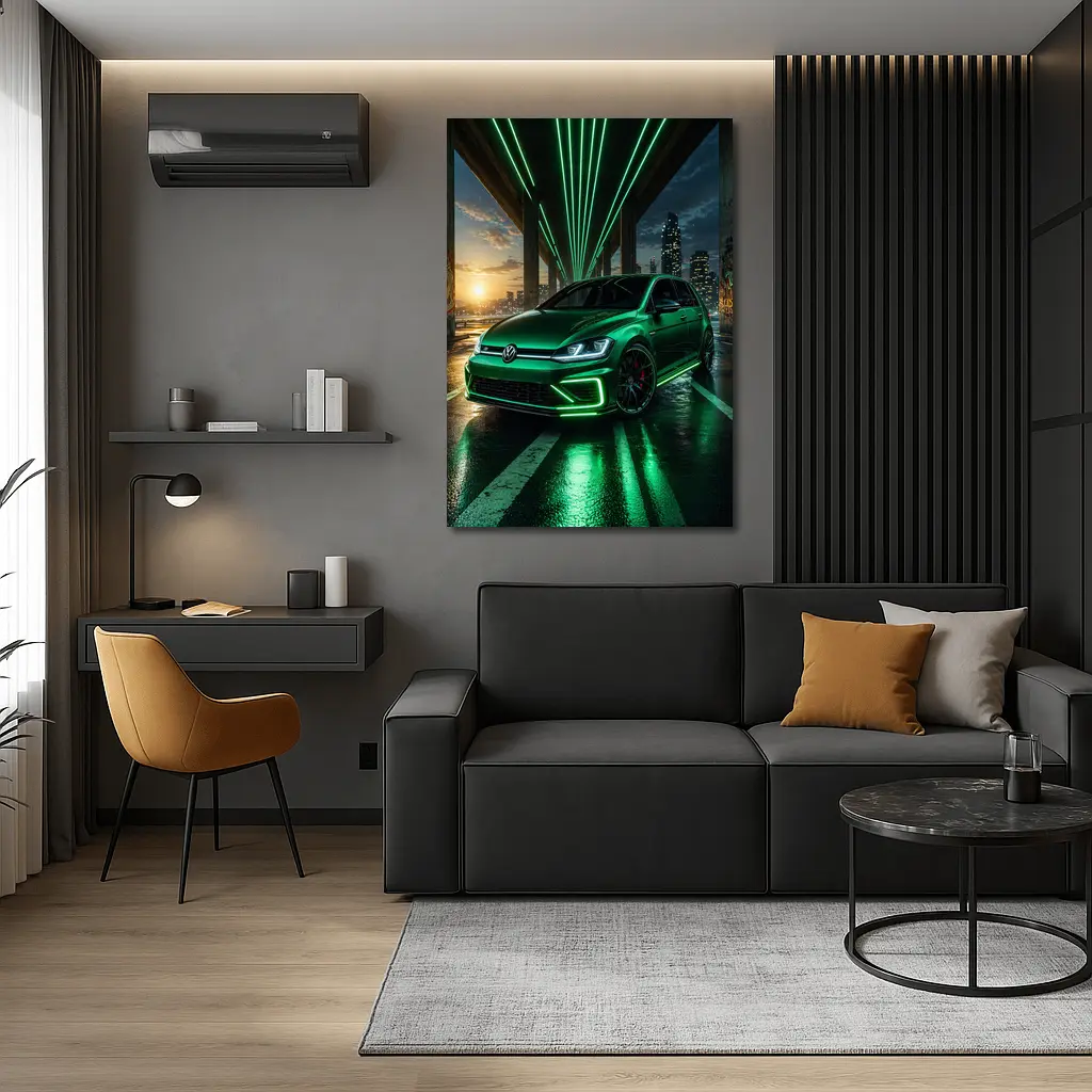 Volkswagen Golf R Green Neon Night City – Wall Art