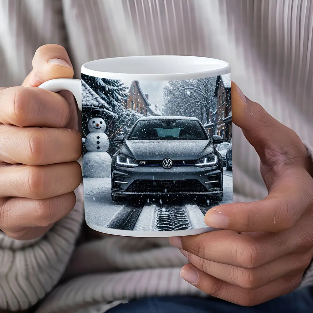 Volkswagen Golf R Driving Through Winter Snow – Mugs