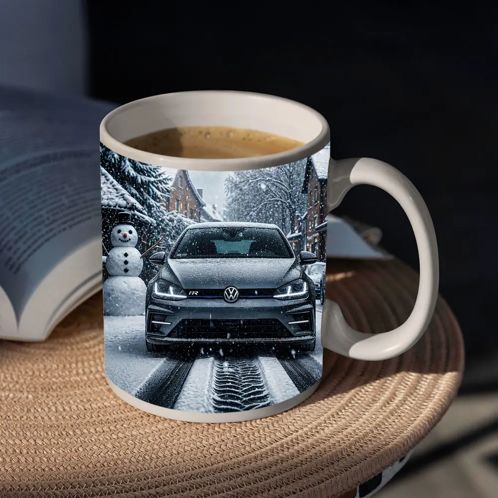 Volkswagen Golf R Driving Through Winter Snow – Mugs