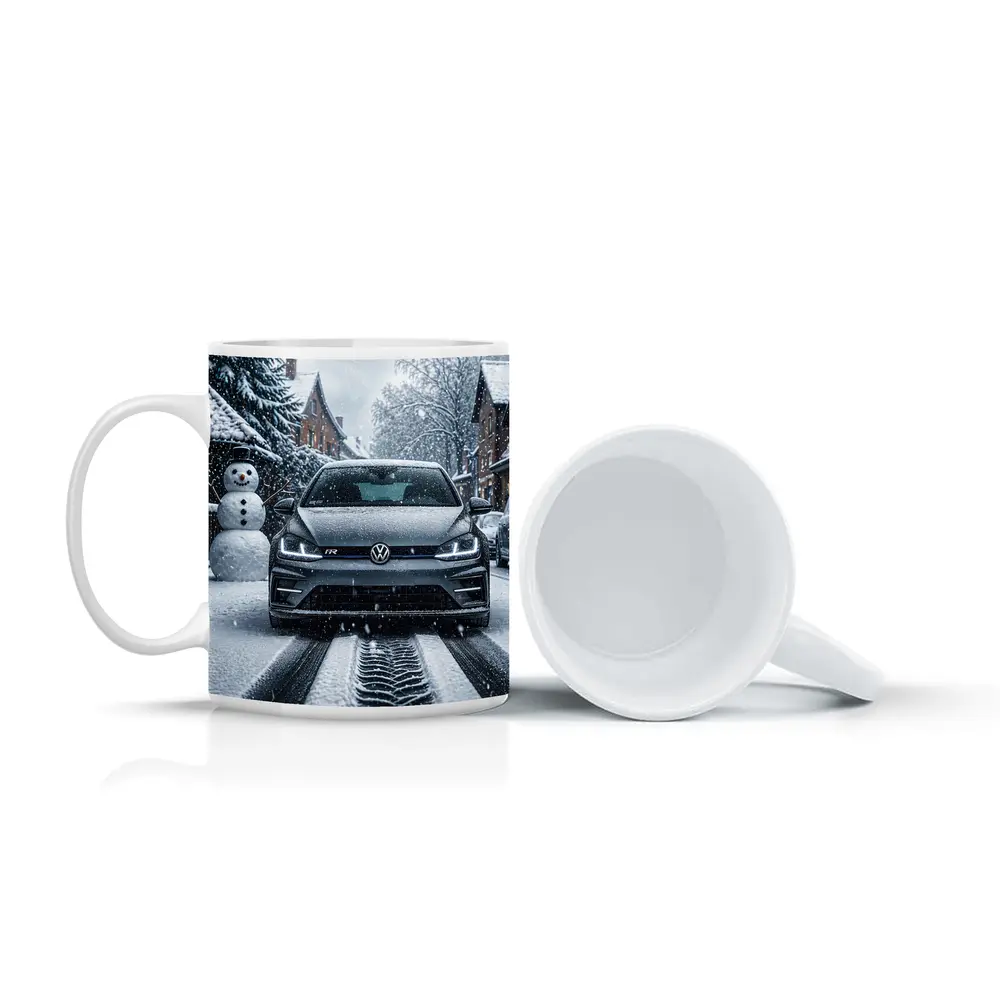 Volkswagen Golf R Driving Through Winter Snow – Mugs