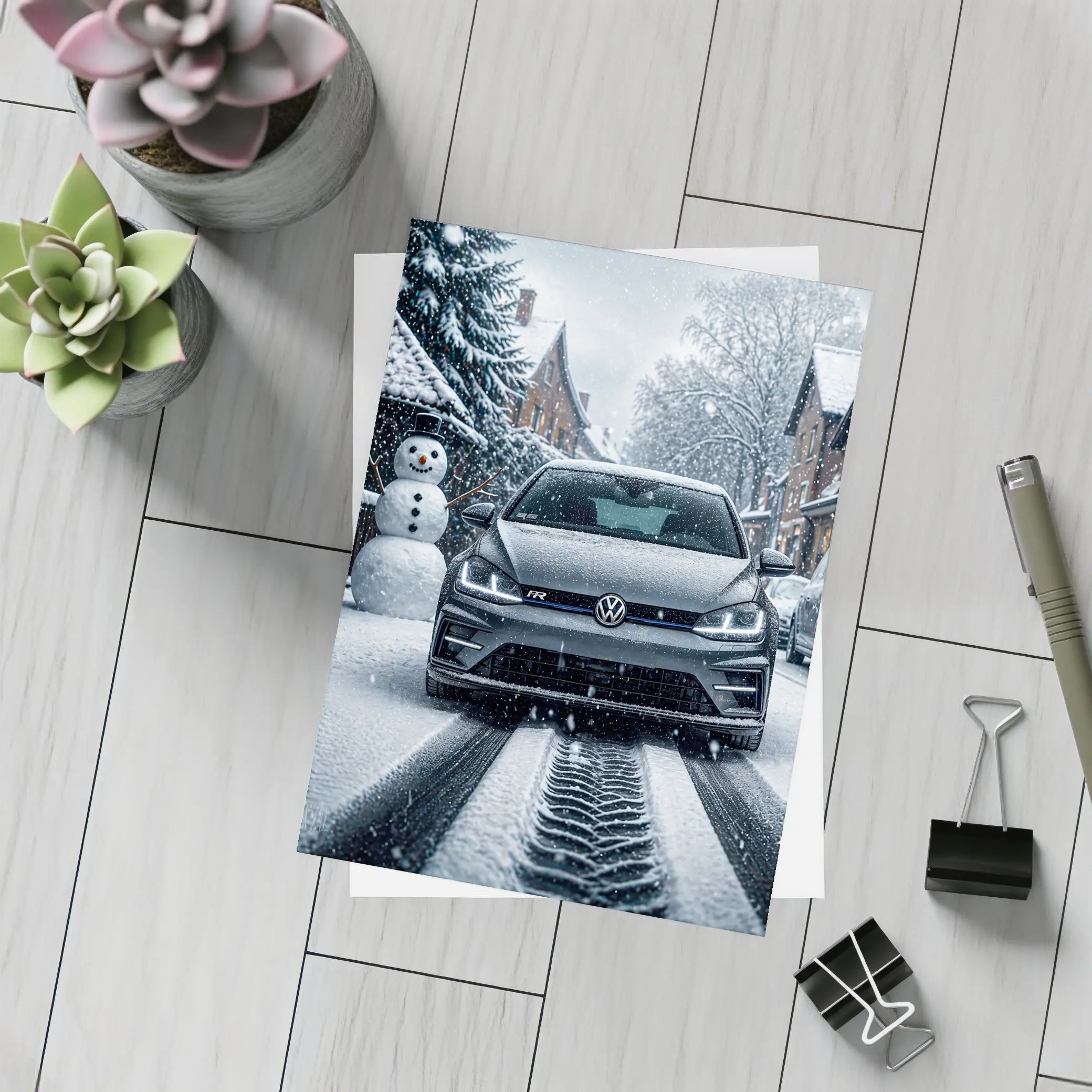 Volkswagen Golf R Driving Through Winter Snow – Postcards
