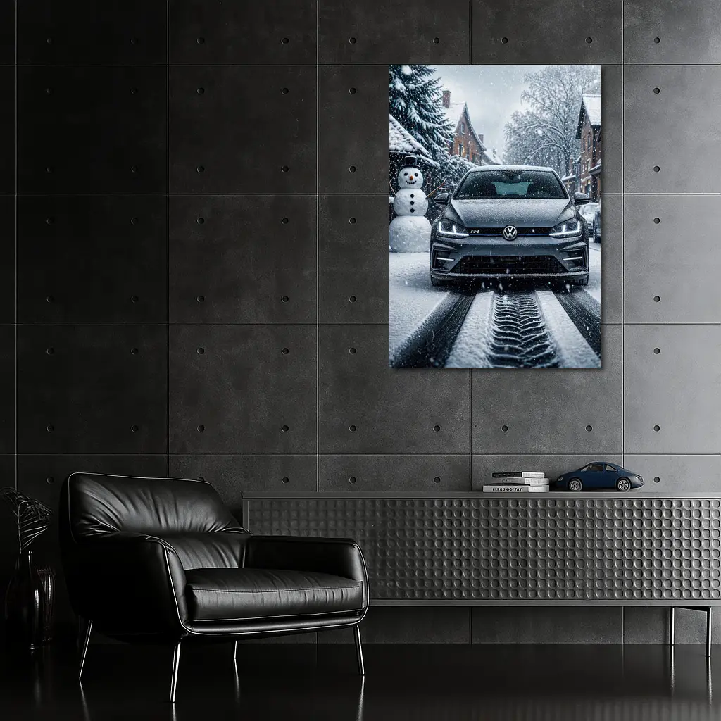 Volkswagen Golf R Driving Through Winter Snow – Wall Art