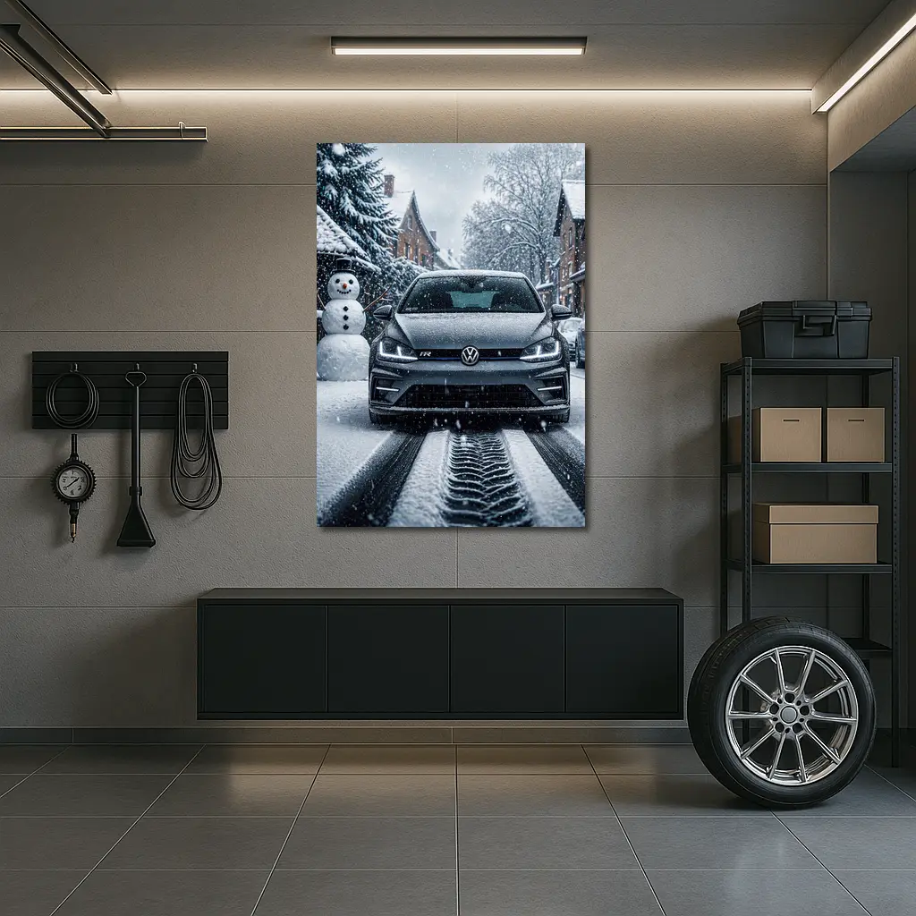 Volkswagen Golf R Driving Through Winter Snow – Wall Art