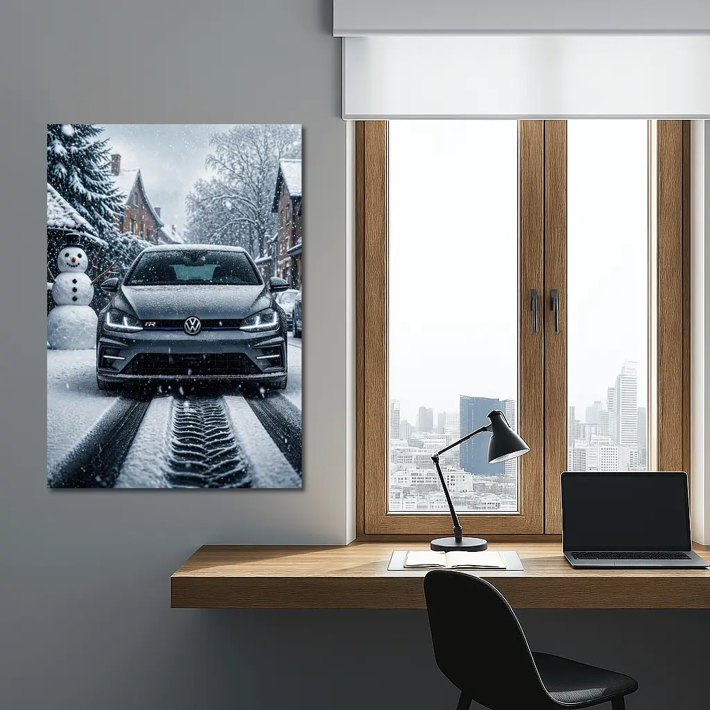 Volkswagen Golf R Driving Through Winter Snow – Wall Art
