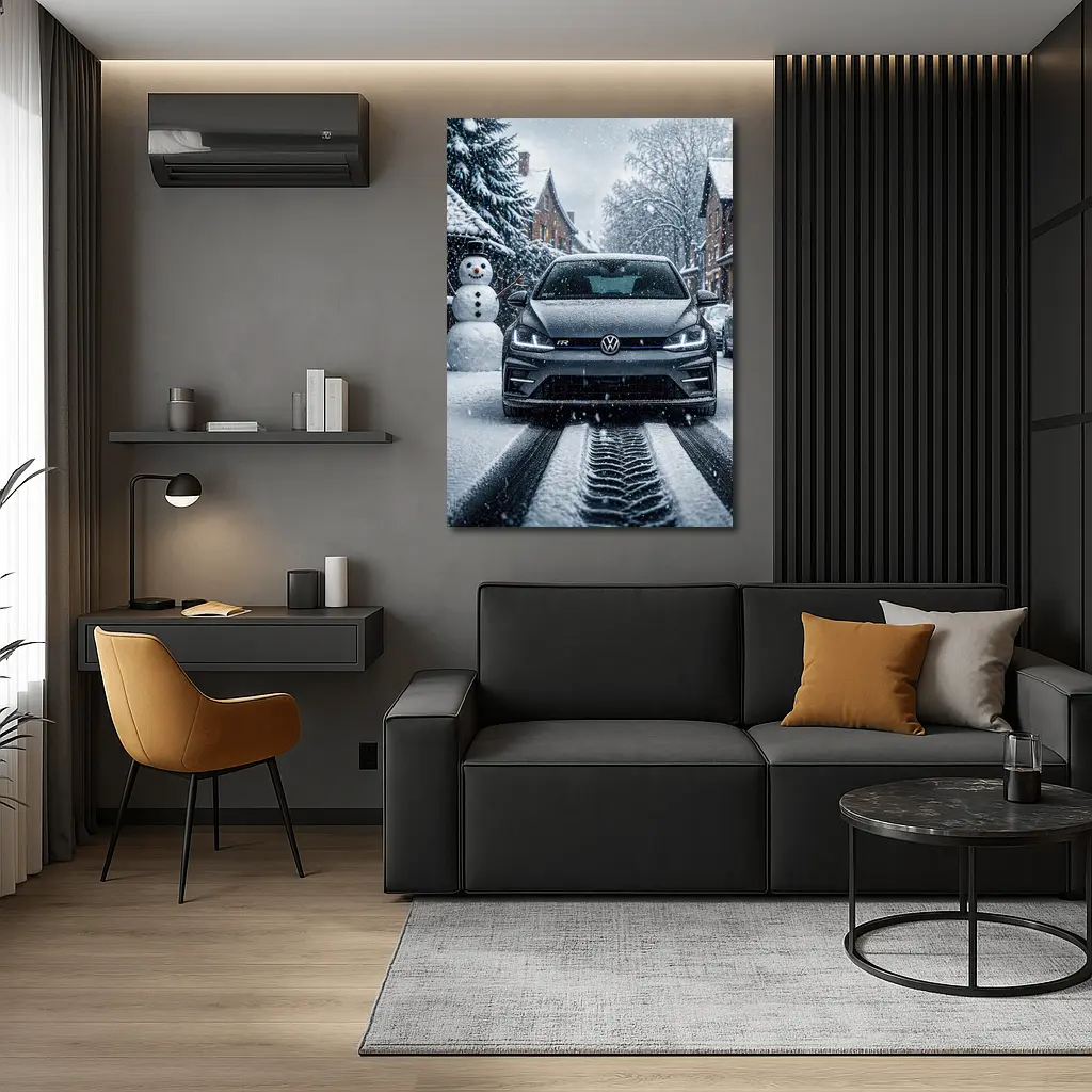 Volkswagen Golf R Driving Through Winter Snow – Wall Art