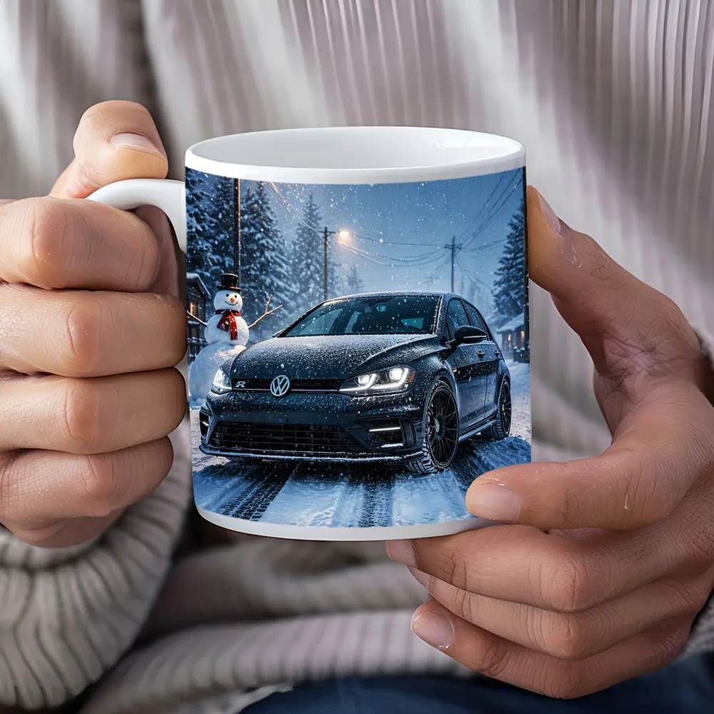 Volkswagen Golf R Black Winter Snow Night – Mugs