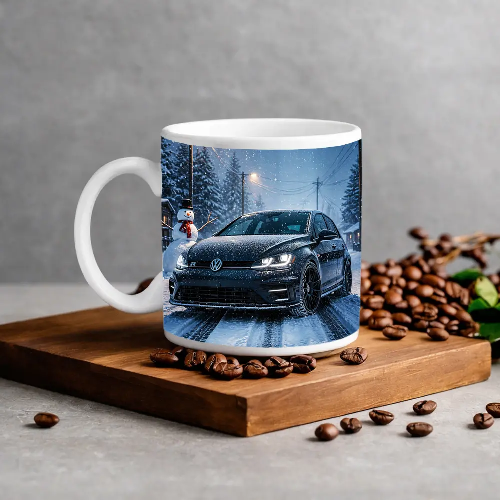 Volkswagen Golf R Black Winter Snow Night – Mugs
