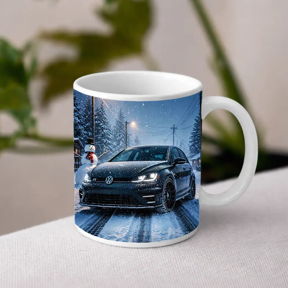 Volkswagen Golf R Black Winter Snow Night – Mugs