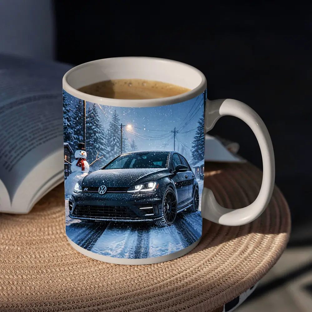 Volkswagen Golf R Black Winter Snow Night – Mugs