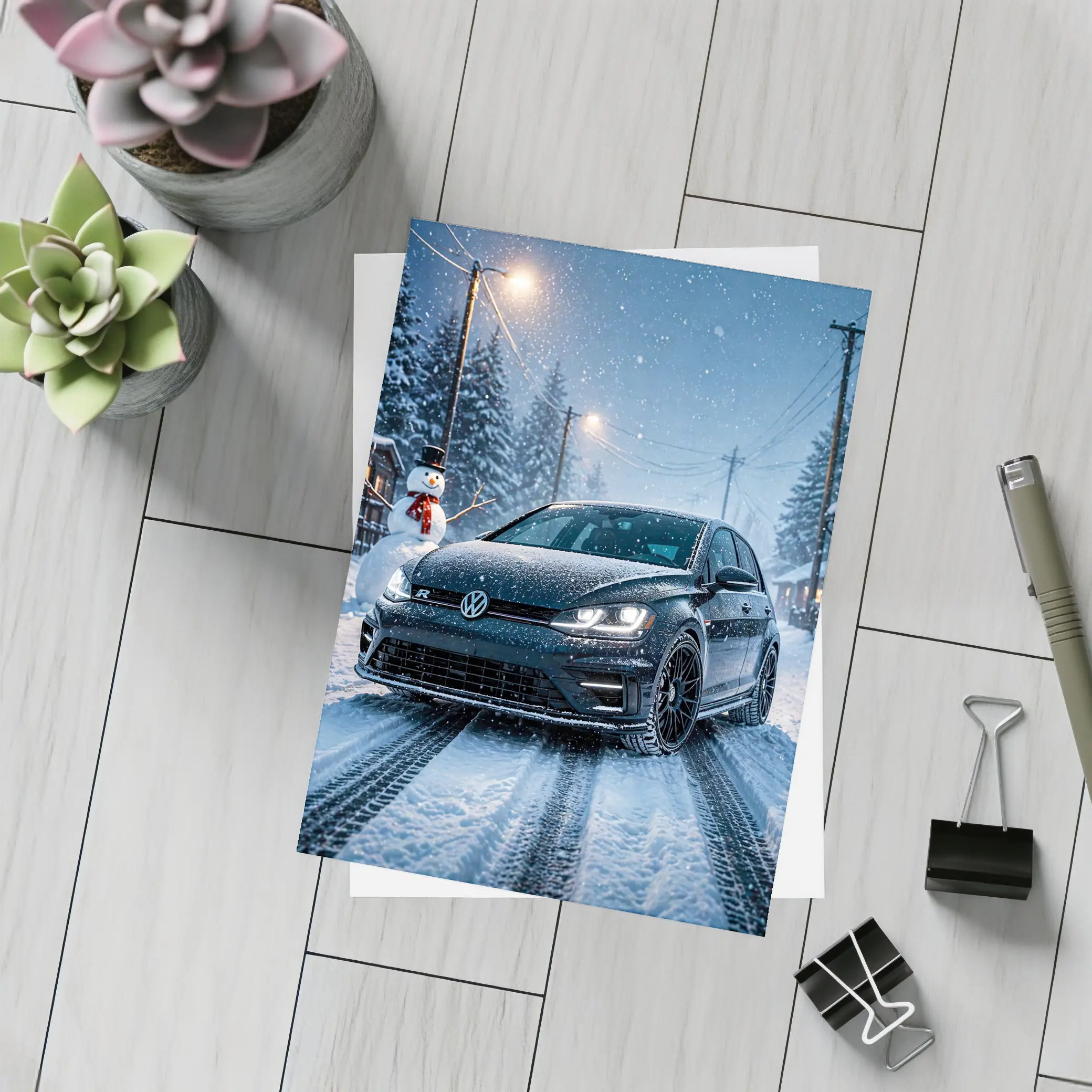 Volkswagen Golf R Black Winter Snow Night – Postcards