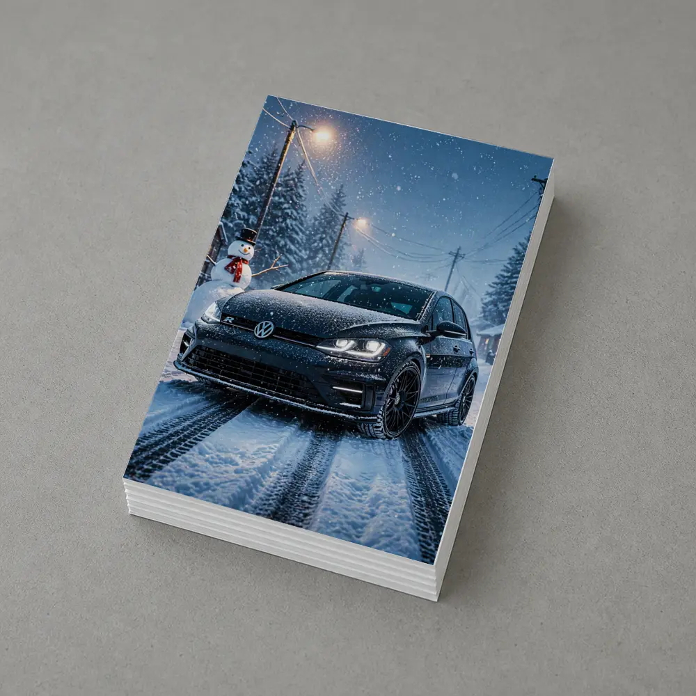 Volkswagen Golf R Black Winter Snow Night – Postcards