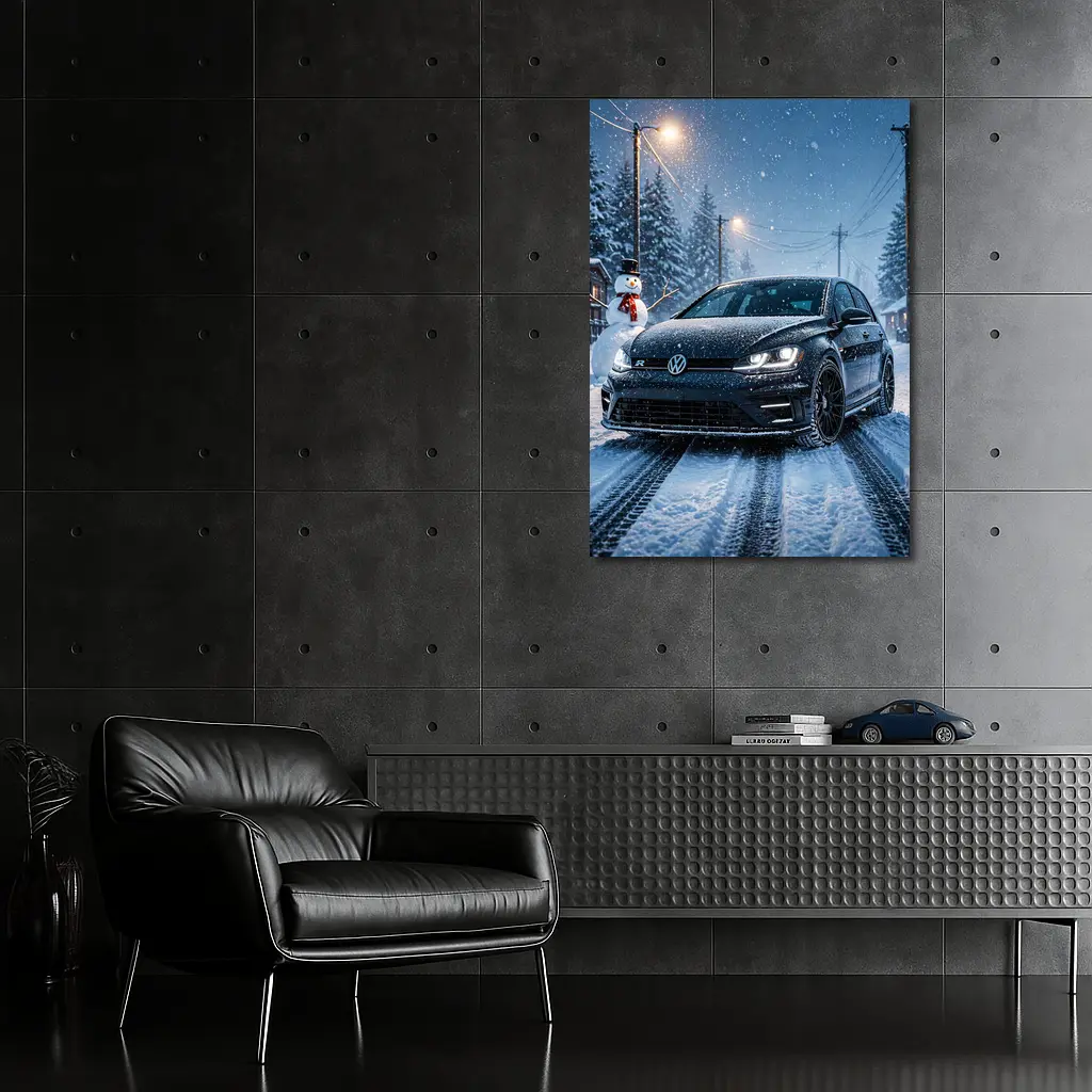Volkswagen Golf R Black Winter Snow Night – Wall Art