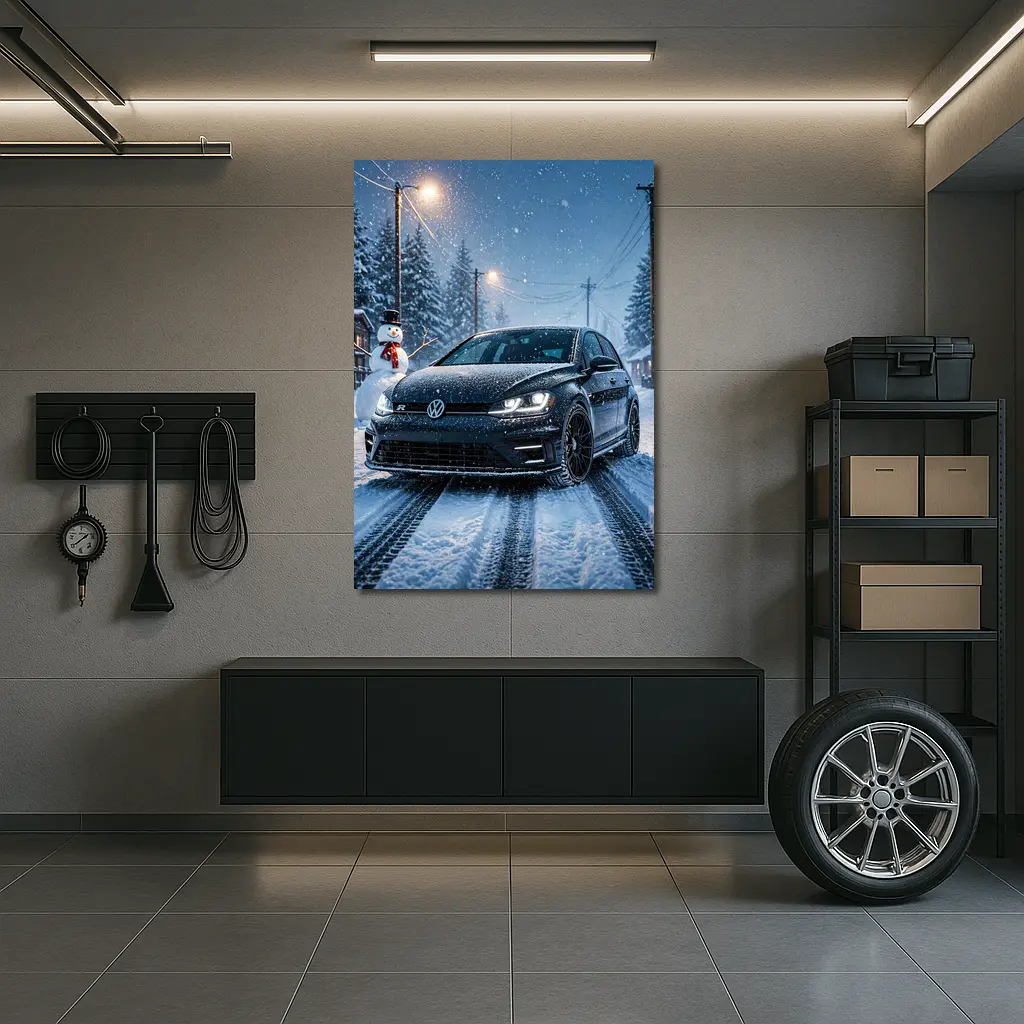 Volkswagen Golf R Black Winter Snow Night – Wall Art