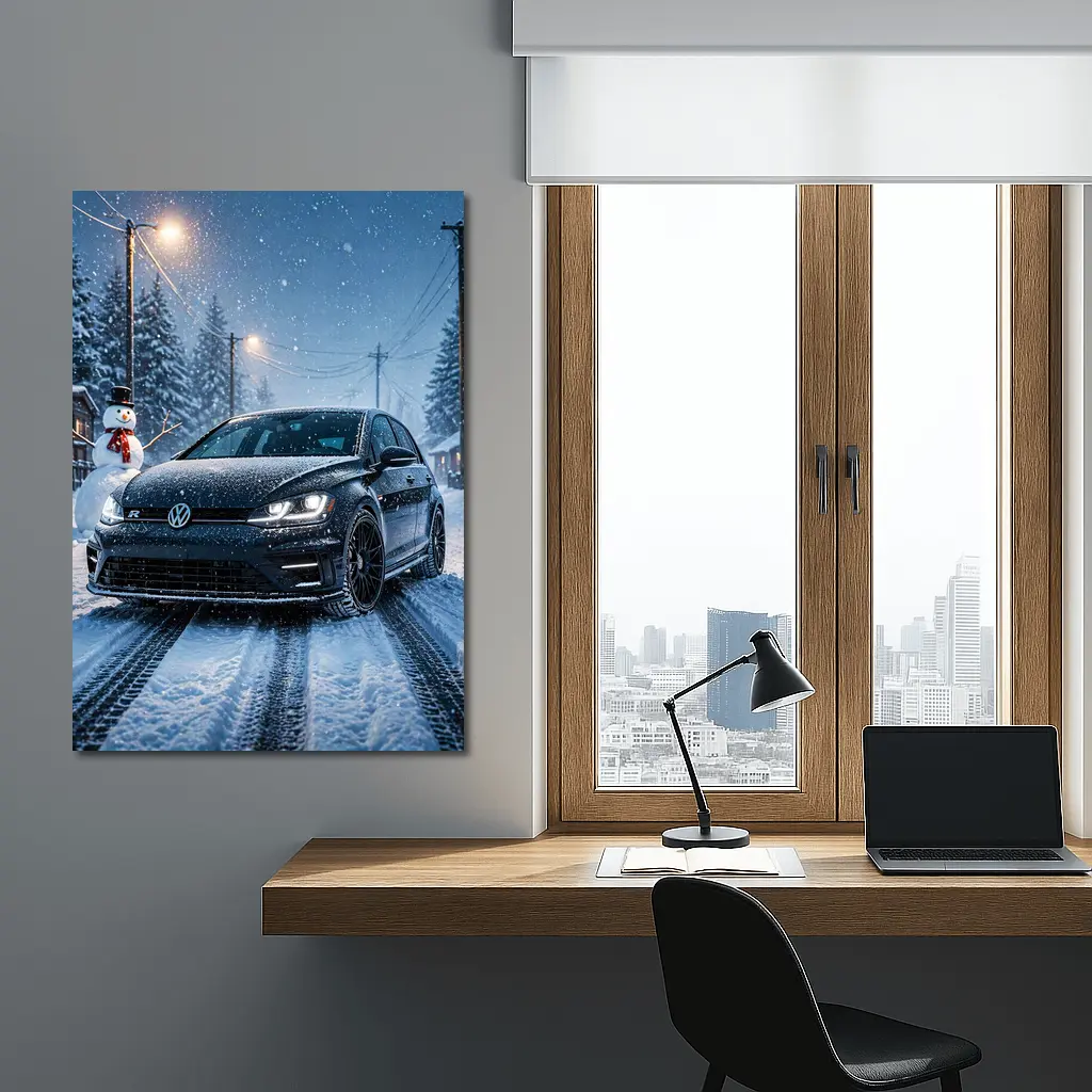 Volkswagen Golf R Black Winter Snow Night – Wall Art
