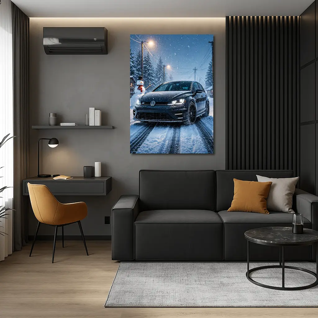 Volkswagen Golf R Black Winter Snow Night – Wall Art