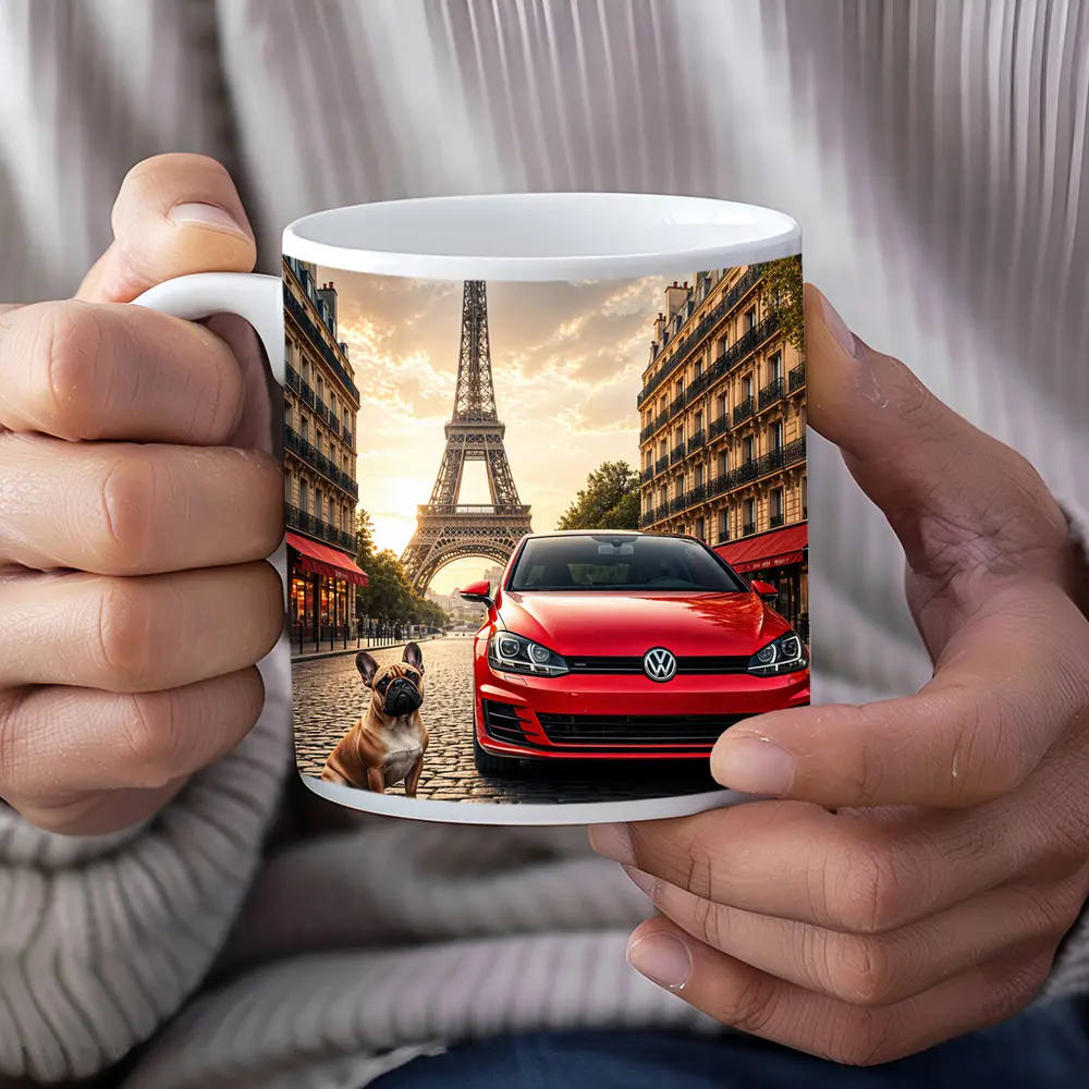 Red Volkswagen Golf GTI Paris Eiffel Tower – Mugs