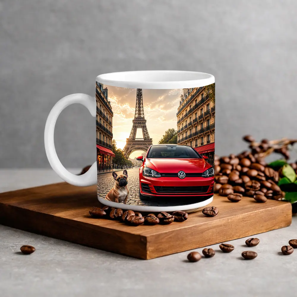 Red Volkswagen Golf GTI Paris Eiffel Tower – Mugs
