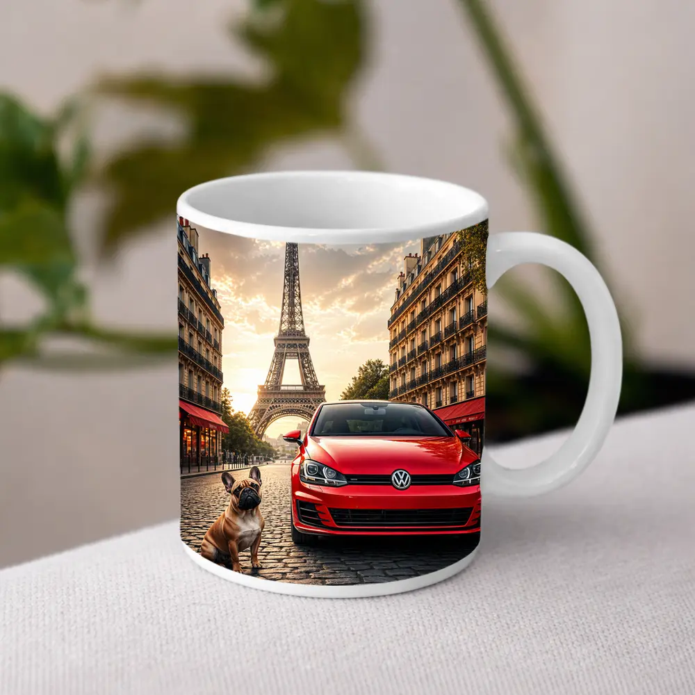 Red Volkswagen Golf GTI Paris Eiffel Tower – Mugs