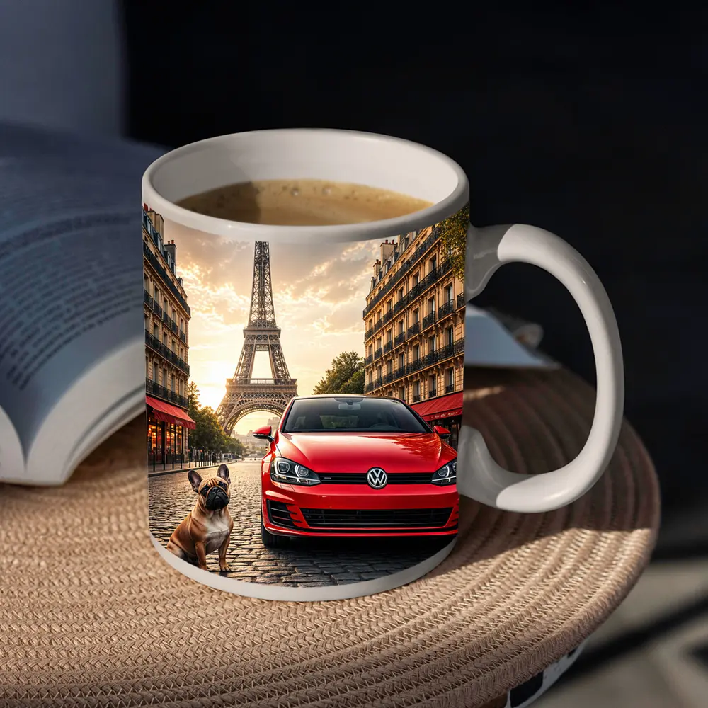 Red Volkswagen Golf GTI Paris Eiffel Tower – Mugs