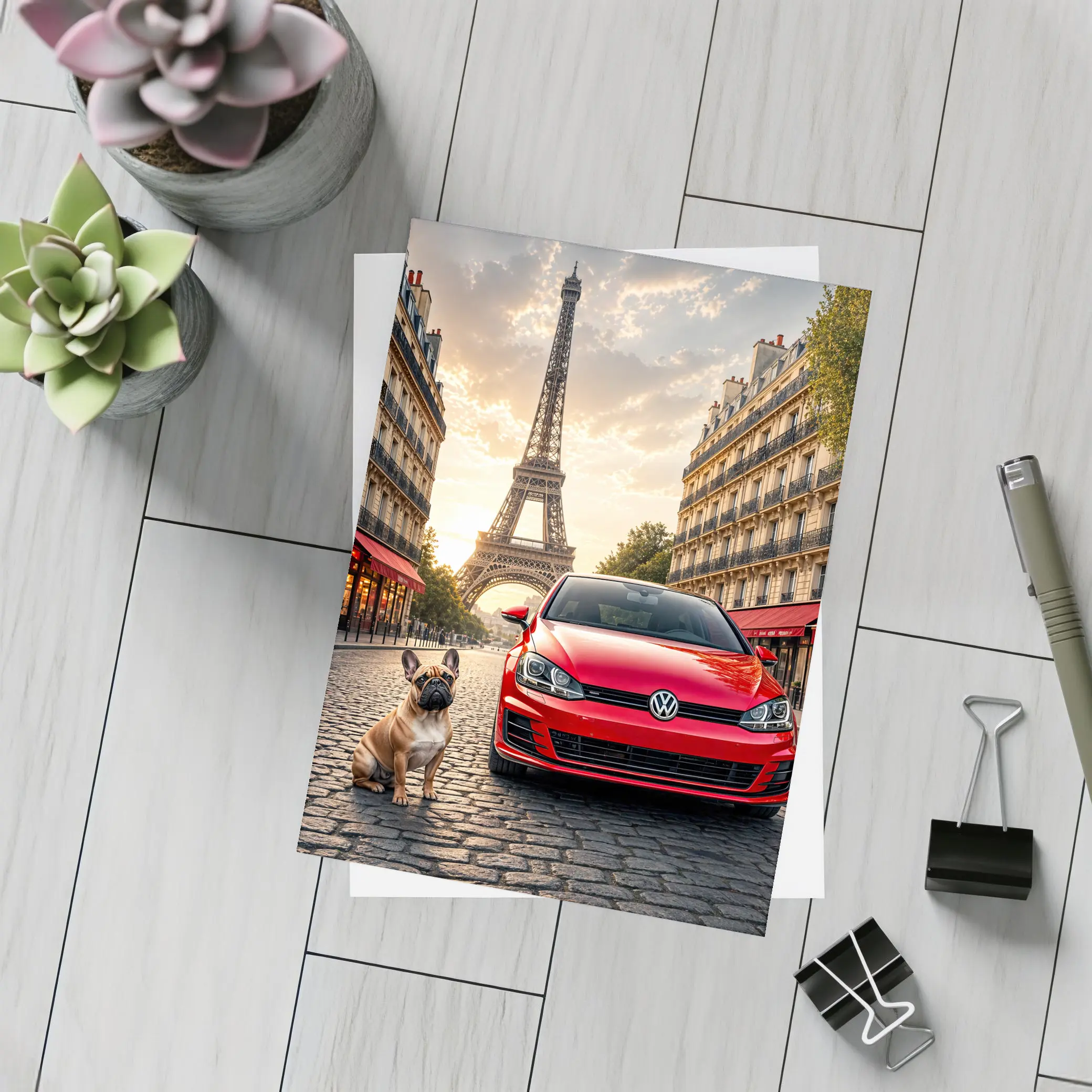 Red Volkswagen Golf GTI Paris Eiffel Tower – Postcards