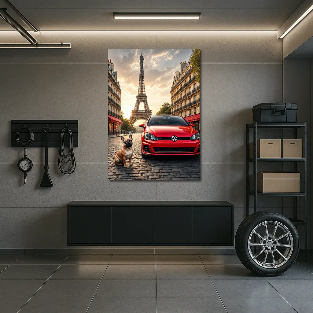 Red Volkswagen Golf GTI Paris Eiffel Tower – Wall Art