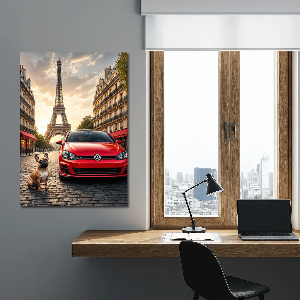 Red Volkswagen Golf GTI Paris Eiffel Tower – Wall Art