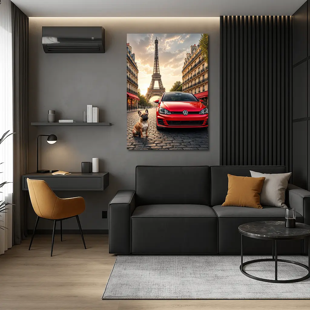 Red Volkswagen Golf GTI Paris Eiffel Tower – Wall Art