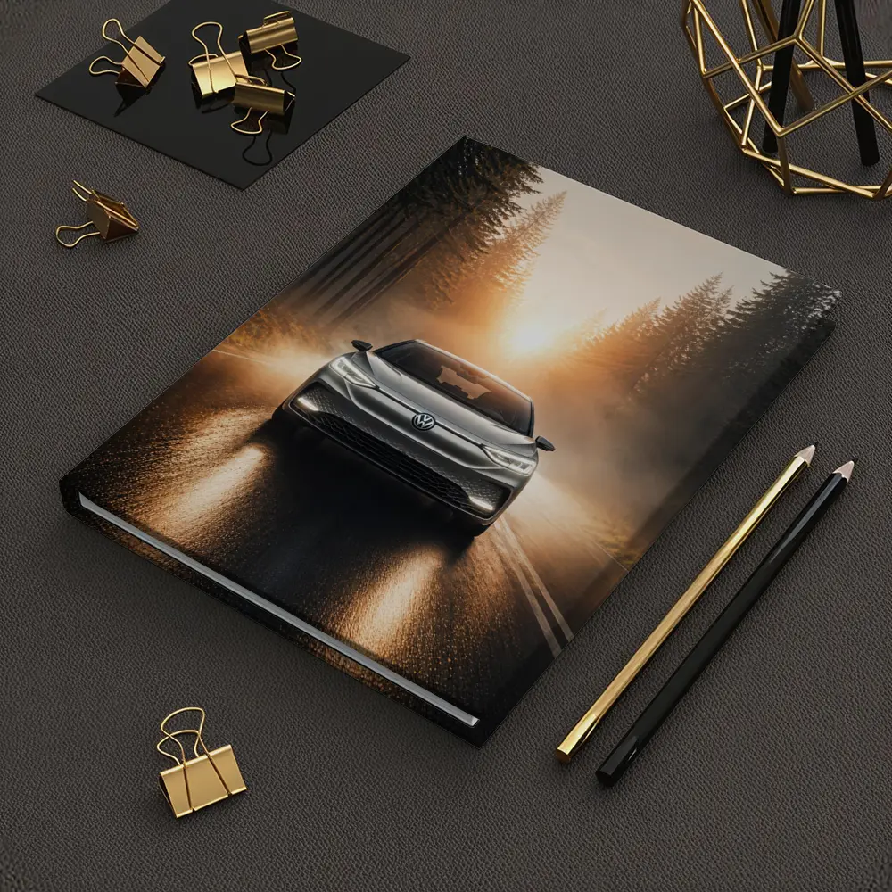 Volkswagen ID4 Silver On Foggy Forest Road – Notebooks