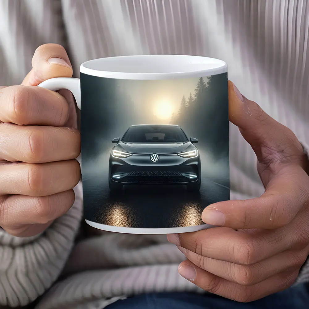 Volkswagen ID4 Electric SUV Foggy Forest Road – Mugs