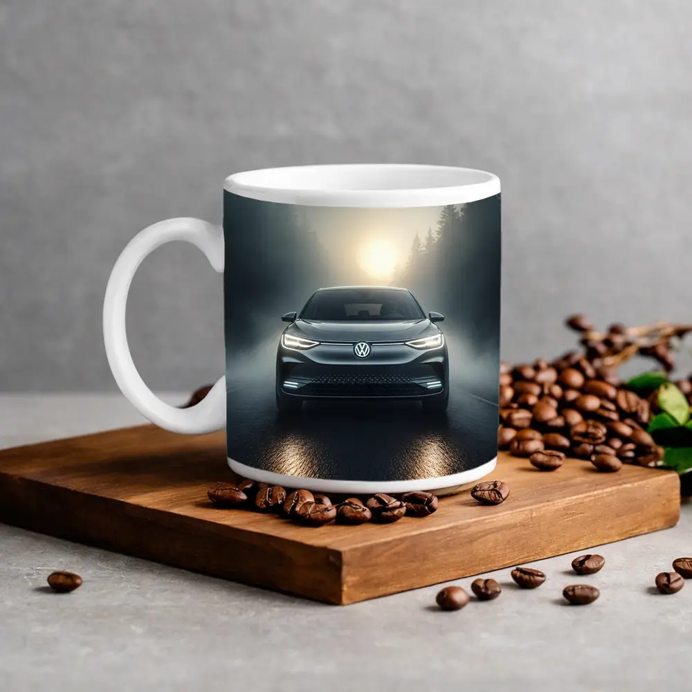 Volkswagen ID4 Electric SUV Foggy Forest Road – Mugs