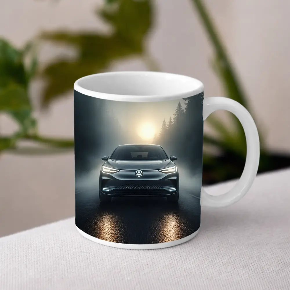 Volkswagen ID4 Electric SUV Foggy Forest Road – Mugs