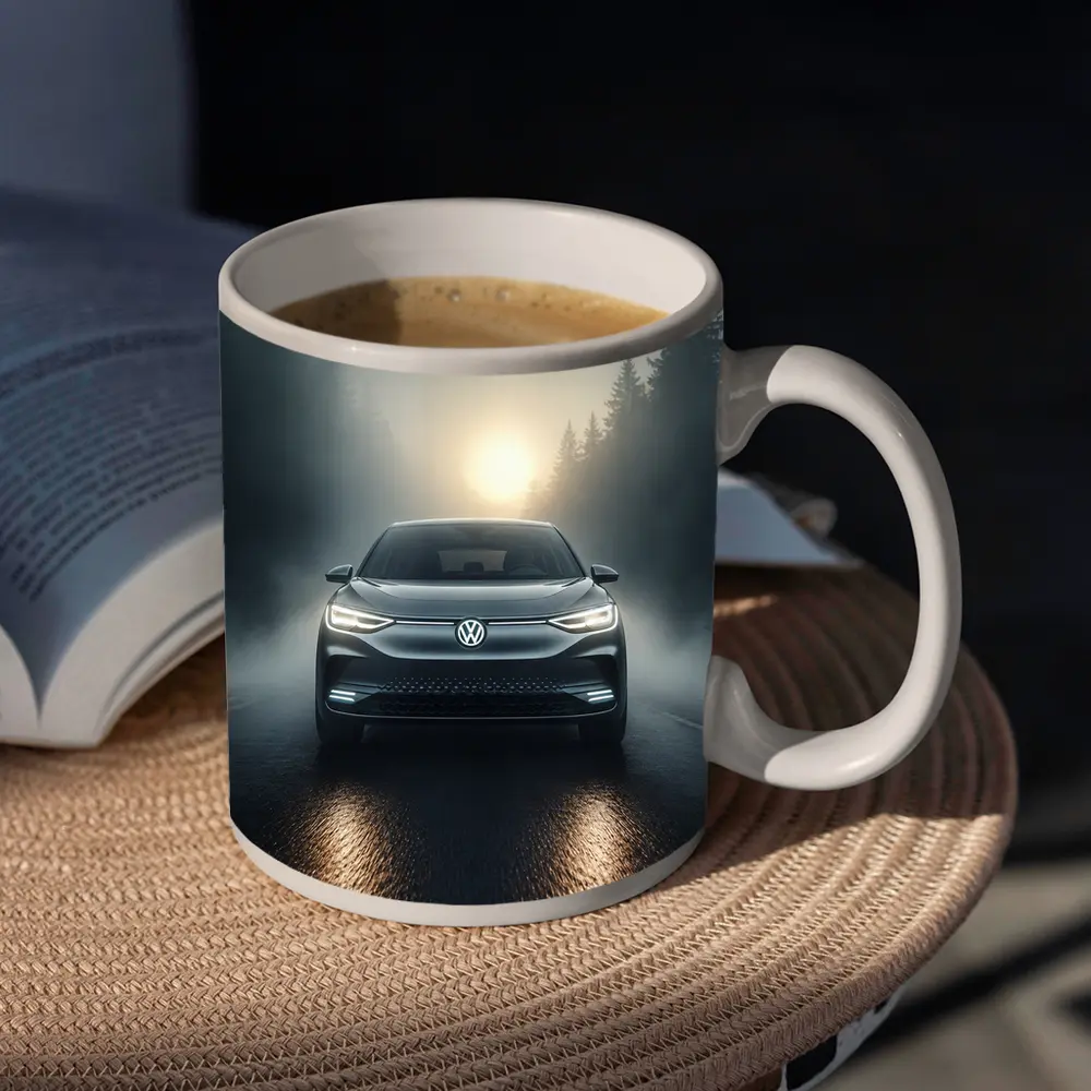 Volkswagen ID4 Electric SUV Foggy Forest Road – Mugs