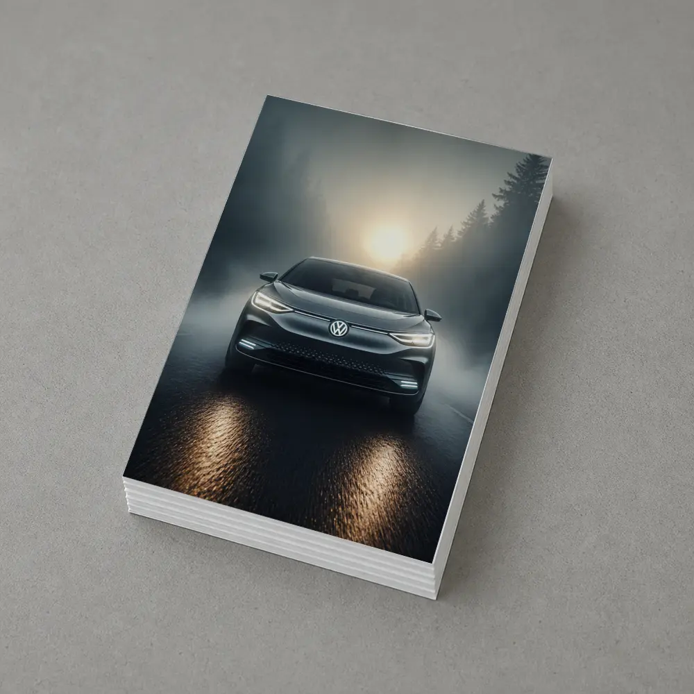Volkswagen ID4 Electric SUV Foggy Forest Road – Postcards