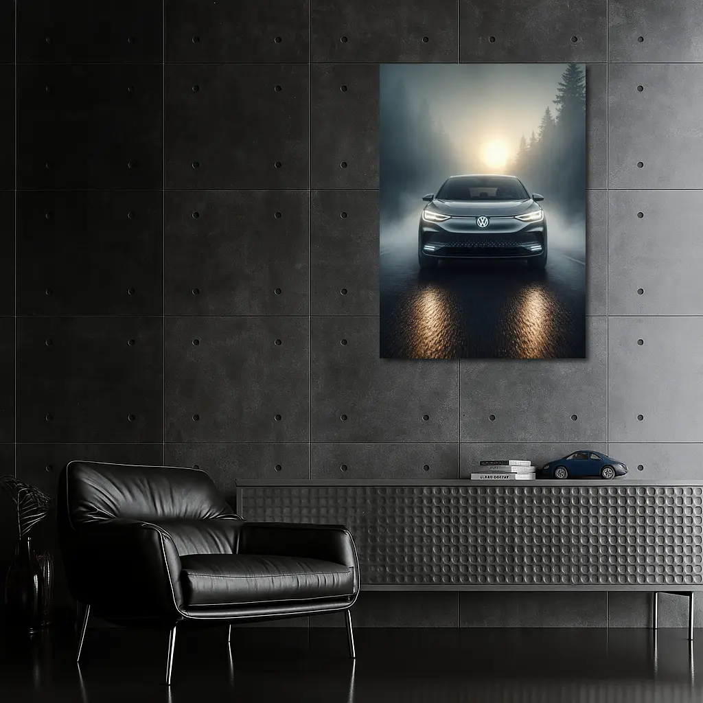 Volkswagen ID4 Electric SUV Foggy Forest Road – Wall Art