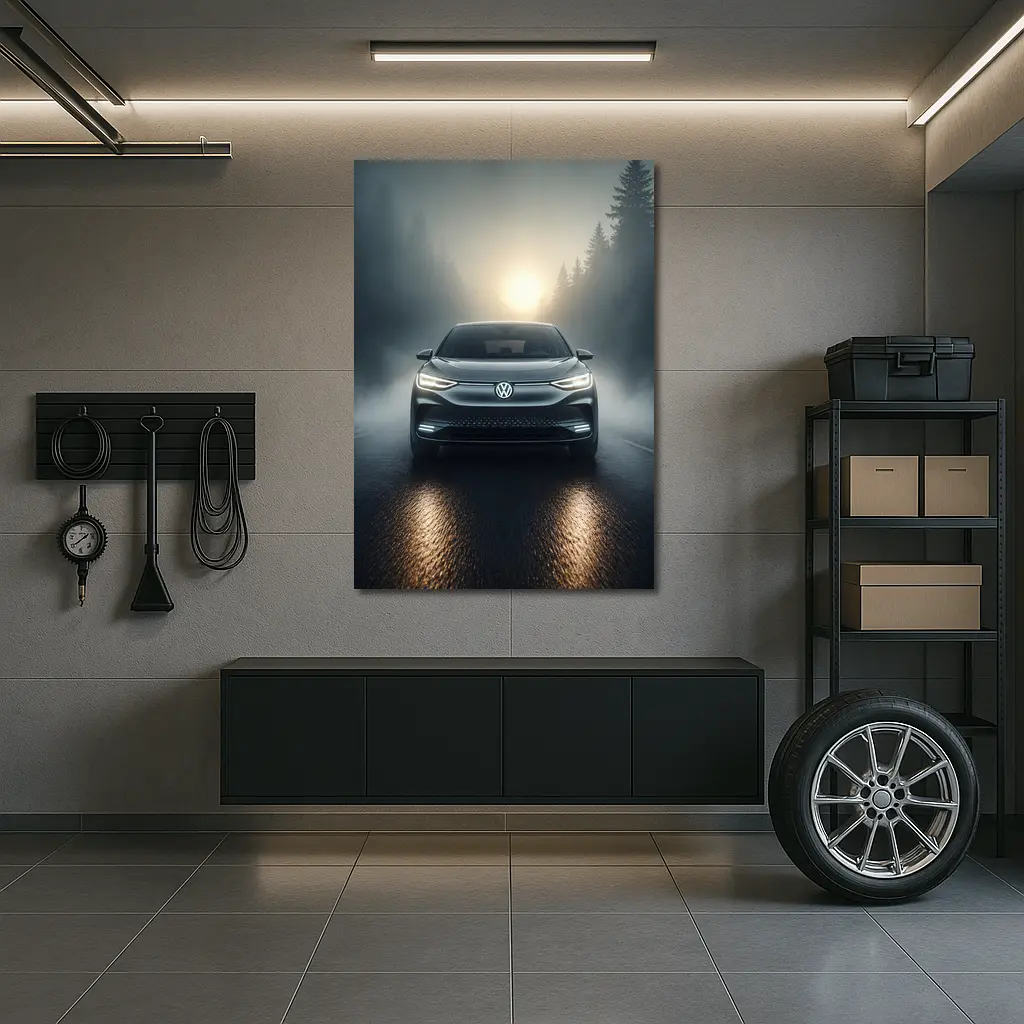 Volkswagen ID4 Electric SUV Foggy Forest Road – Wall Art