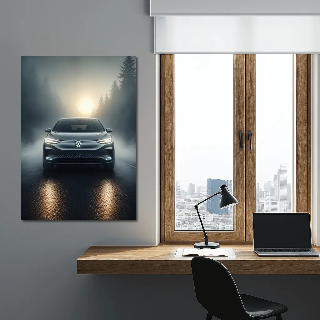 Volkswagen ID4 Electric SUV Foggy Forest Road – Wall Art