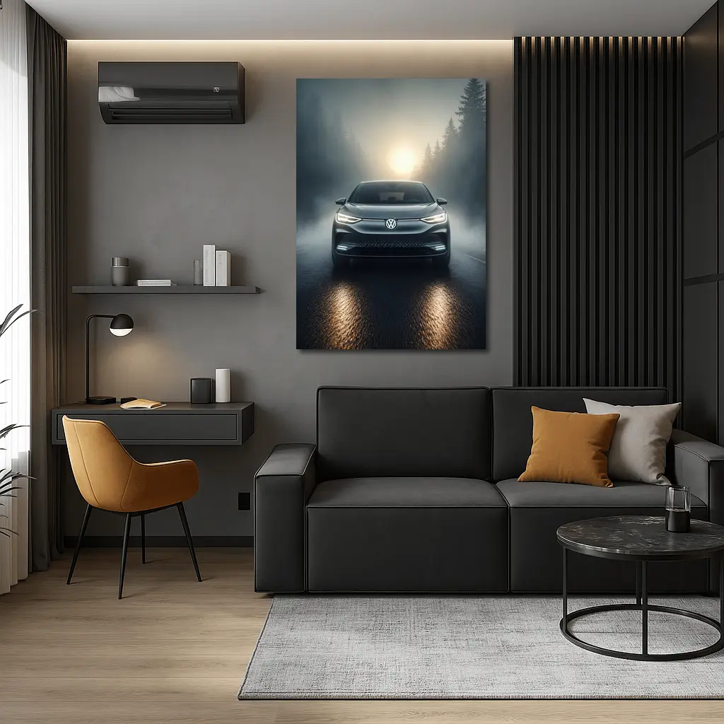 Volkswagen ID4 Electric SUV Foggy Forest Road – Wall Art